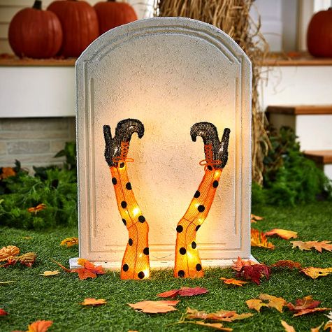 Lighted Witch Legs or Broom Stakes - Orange Pair of Witch Legs