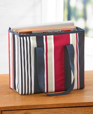 Foldable File Tote Bags - Red/Blue Stripe