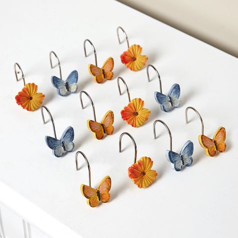 Watercolor Floral Bathroom Set - Set of 12 Shower Hooks