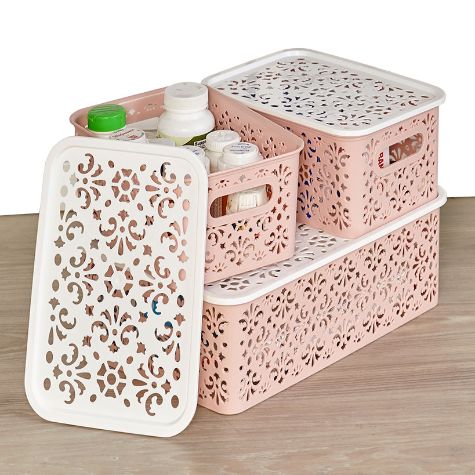 Sets of 3 Stackable Storage Bins with Lids