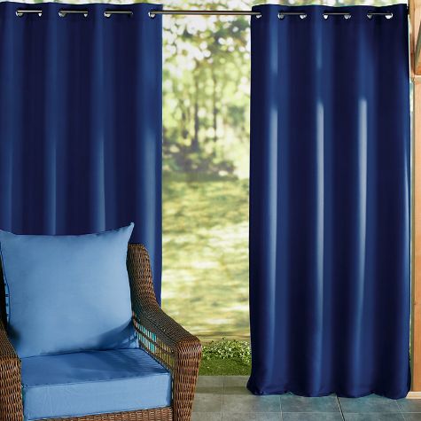 Outdoor Cabana Stripe or Solid Curtain - Navy 84" Solid