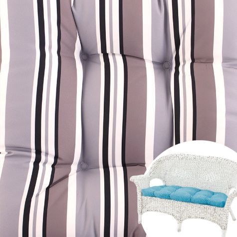 Striped Outdoor Cushion Collection - Gray Stripe Wicker Settee