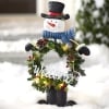 Solar Snowman Stake with Monogram Wreath