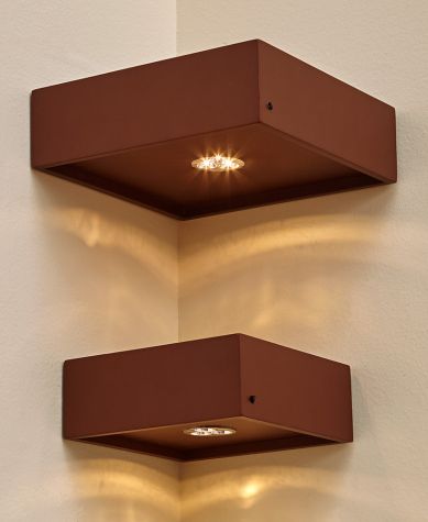 Sets of 2 Lighted Corner Shelves - Walnut