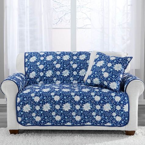 Christmas Blue Floral Accent Pillow or Furniture Protectors - Loveseat