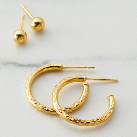 Sterling Silver Hoop & Stud Earring Sets - Gold