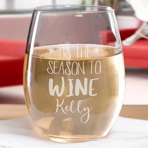 Personalized Holiday-Themed Wine Glasses - Tis the Season
