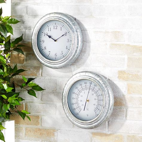 Galvanized Metal Wall Clock or Thermometer