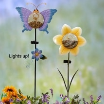 Metal Butterfly and Flower Birdfeeder with Solar Stake
