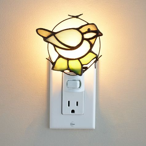 Bird Accent Vintage-Style Stained Glass Night Light