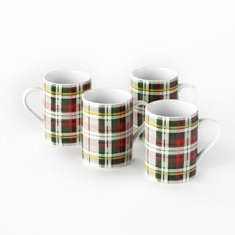 Christmas Tartan Plaid Dinnerware - Set fo 4 Mugs