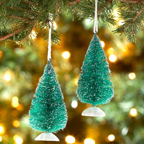 Sets of 2 Bottlebrush Tree Ornaments - Green