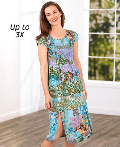 Smocked Top Printed Soft Rayon Dresses