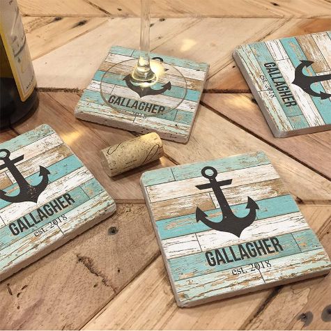 Personalized Set of 4 Coasters - Anchor