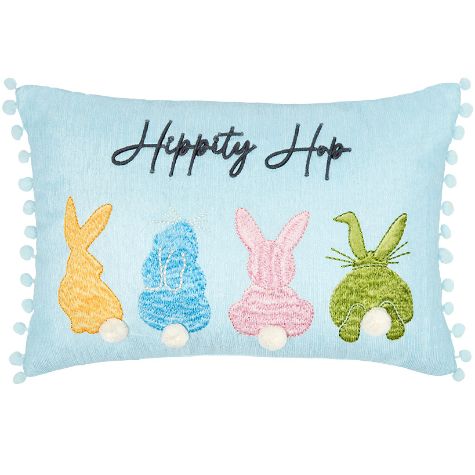 Embroidered Easter Accent Pillow - 12" x 18" Oblong Hippity Hop