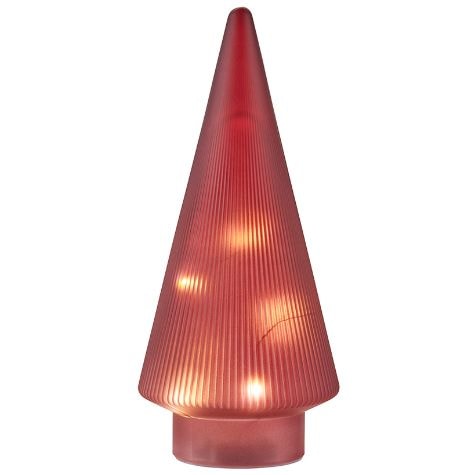 Lighted Ribbed Glass Tabletop Trees - Red