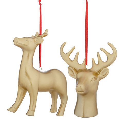 Set of 2 Gold Reindeer Ornaments
