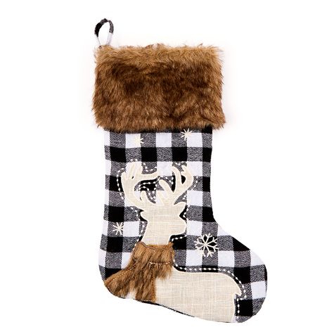 Faux Fur-Trimmed Plaid Pillows or Stockings