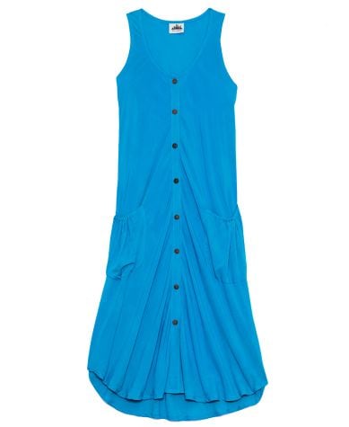 Button Front Knit Swing Dresses - Turquoise Medium