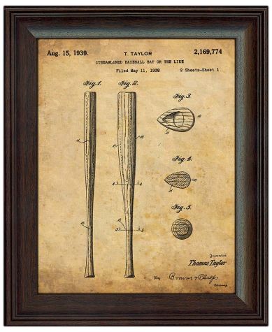 Framed U.S. Patent Wall Art - 1923 Baseball