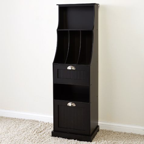 Mail Storage Tower with 2 Drawers - Black
