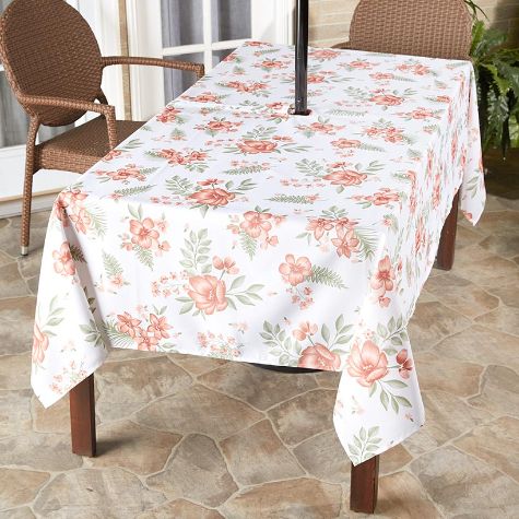 Zippered Outdoor Umbrella Hole Tablecloths - Terracotta Floral 60" x 84"