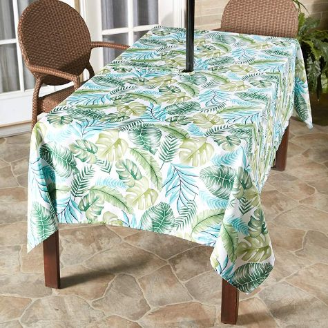 Zippered Outdoor Umbrella Hole Tablecloths - Blue Floral 60" x 84"