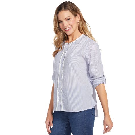 3/4-Sleeve Striped Cotton Shirt - Medium
