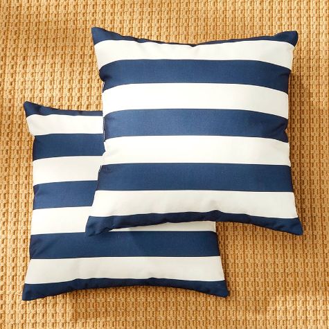 16" Outdoor Throw Pillows - Sargasso Sea Stripe