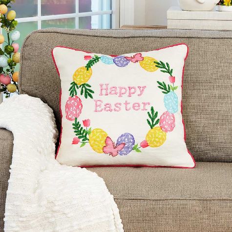 Spring Gnome Easter Accent Pillows - 18" sq. Easter Egg Wreath