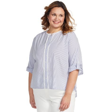 3/4-Sleeve Striped Cotton Shirt - 2X