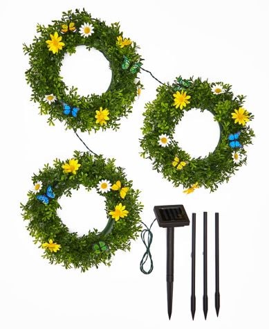 2-In-1 Solar Lighted Wreath Trios