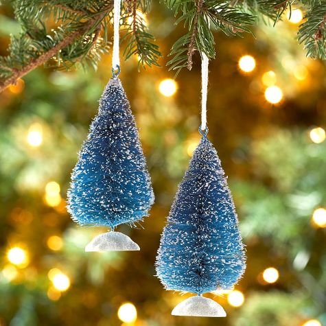 Sets of 2 Bottlebrush Tree Ornaments - Blue