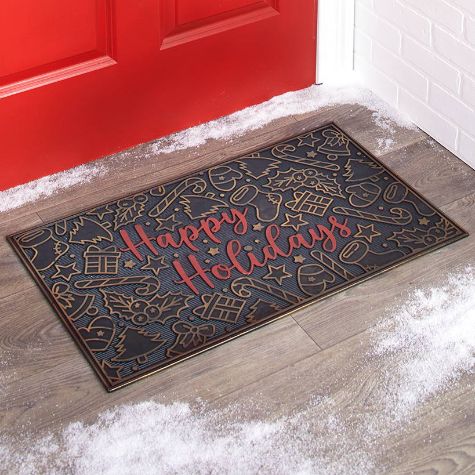 Christmas Themed Rubber Doormats - Happy Holidays