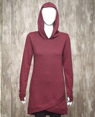 Fleece Hooded Crossover Tunics - Burgundy Medium