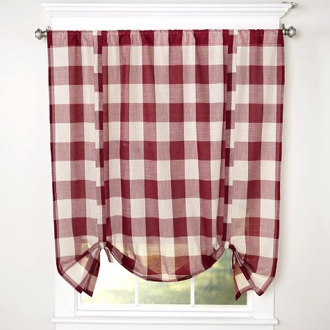 Buffalo Check Tie-Up Curtain - Red
