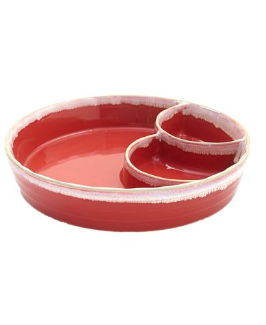 Reactive Glaze Stoneware Chip and Dip Platters - Red