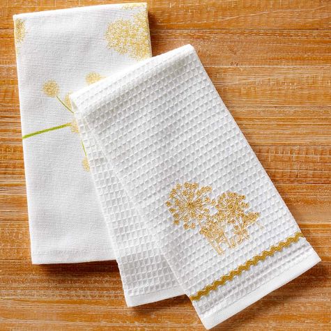 Sets of 2 Waffle Weave Floral Kitchen Towels