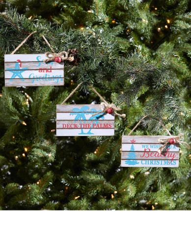 Set of 3 Plank Sign Ornaments