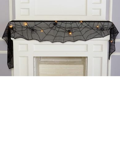 Lighted Spider Web Lace Window Panel or Mantel Scarf