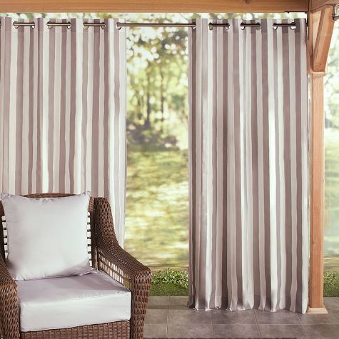 Outdoor Cabana Stripe or Solid Curtain - Taupe 84" Stripe