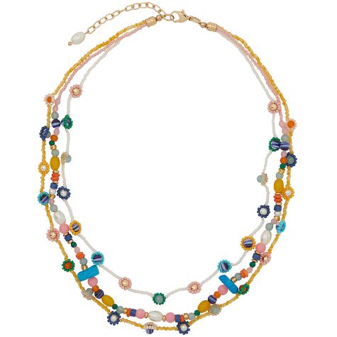 Spring Flower Beaded Jewelry - 3 Layer Necklace