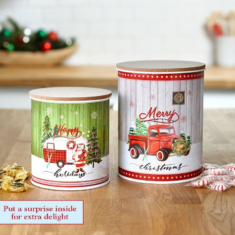 Vintage Holiday Metal Canisters