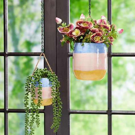 Set of 2 Ceramic Hanging Planters - Set of 2 Hanging Planters Ombre