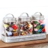 Set of 3 Glass Canisters in Galvanized Tray