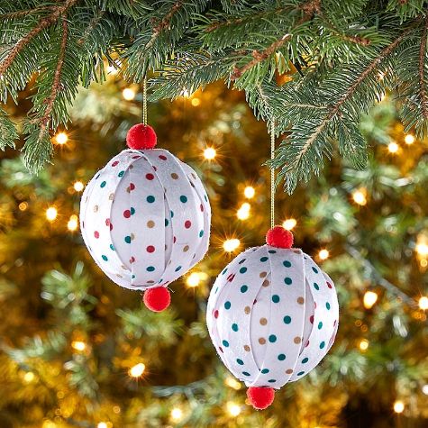 Sets of 2 Patterned Paper Ball Ornaments - Red/Green/Gold Polka Dot