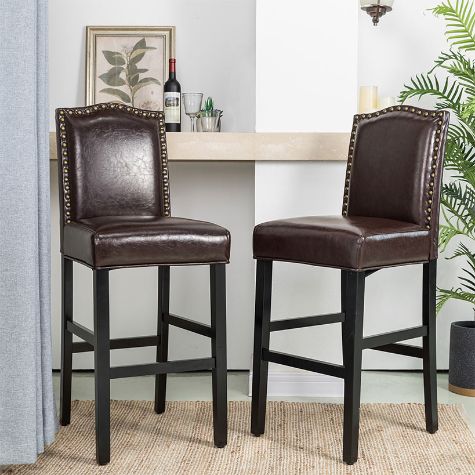 Set of 2 Faux Leather Dining Stools