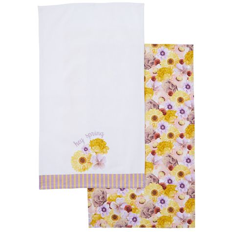 Sets of 2 Purple Floral Towels - Striped Floral