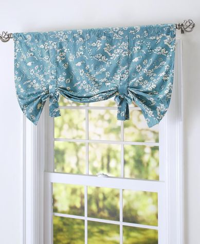 Floral Bow Accented Valances - Colonial Blue
