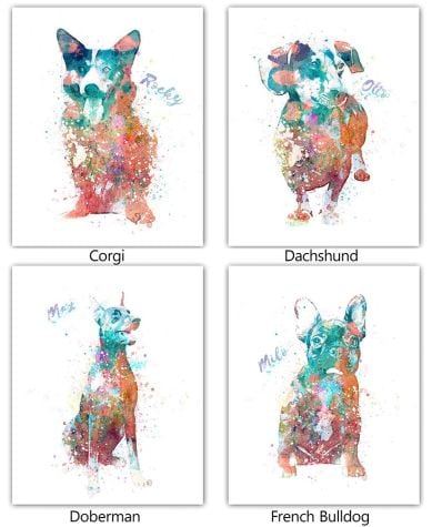 Personalized Watercolor Dog or Cat Breed Wall Art - 6" x 8"
